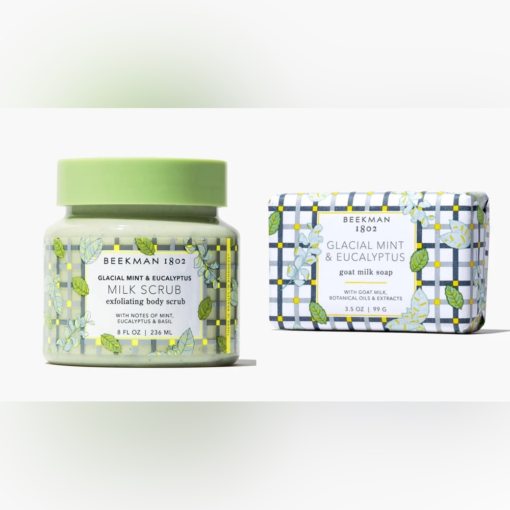 Beekman 1802 Glacial Mint & Eucalyptus Milk Scrub and Soap Bundle- gentle